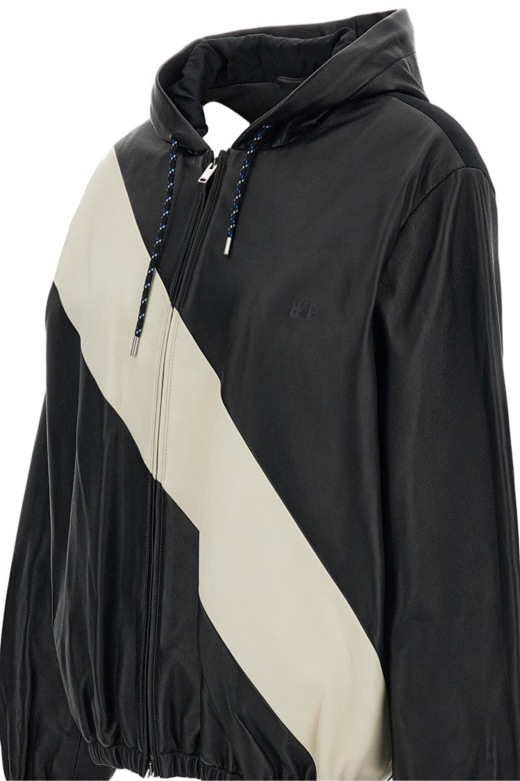 Wales Bonner Black Vista Diagonal Striped Hooded Leather Jacket