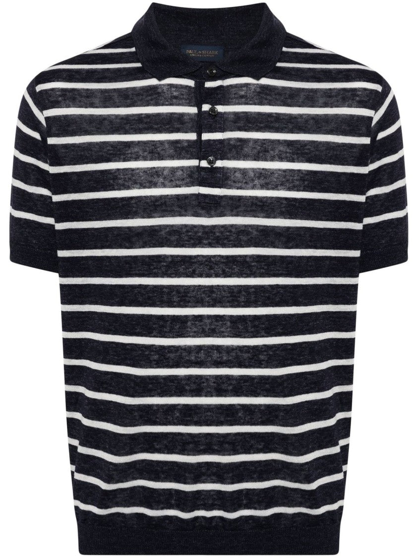 Paul & Shark Striped Linen Polo Shirt With Classic Collar