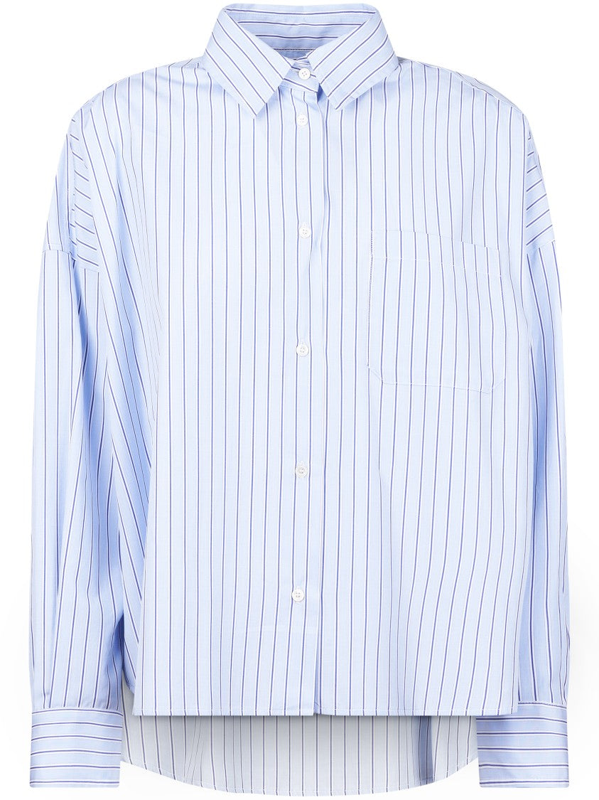 Max Mara Light Blue Striped Cotton Shirt With Pointed Collar