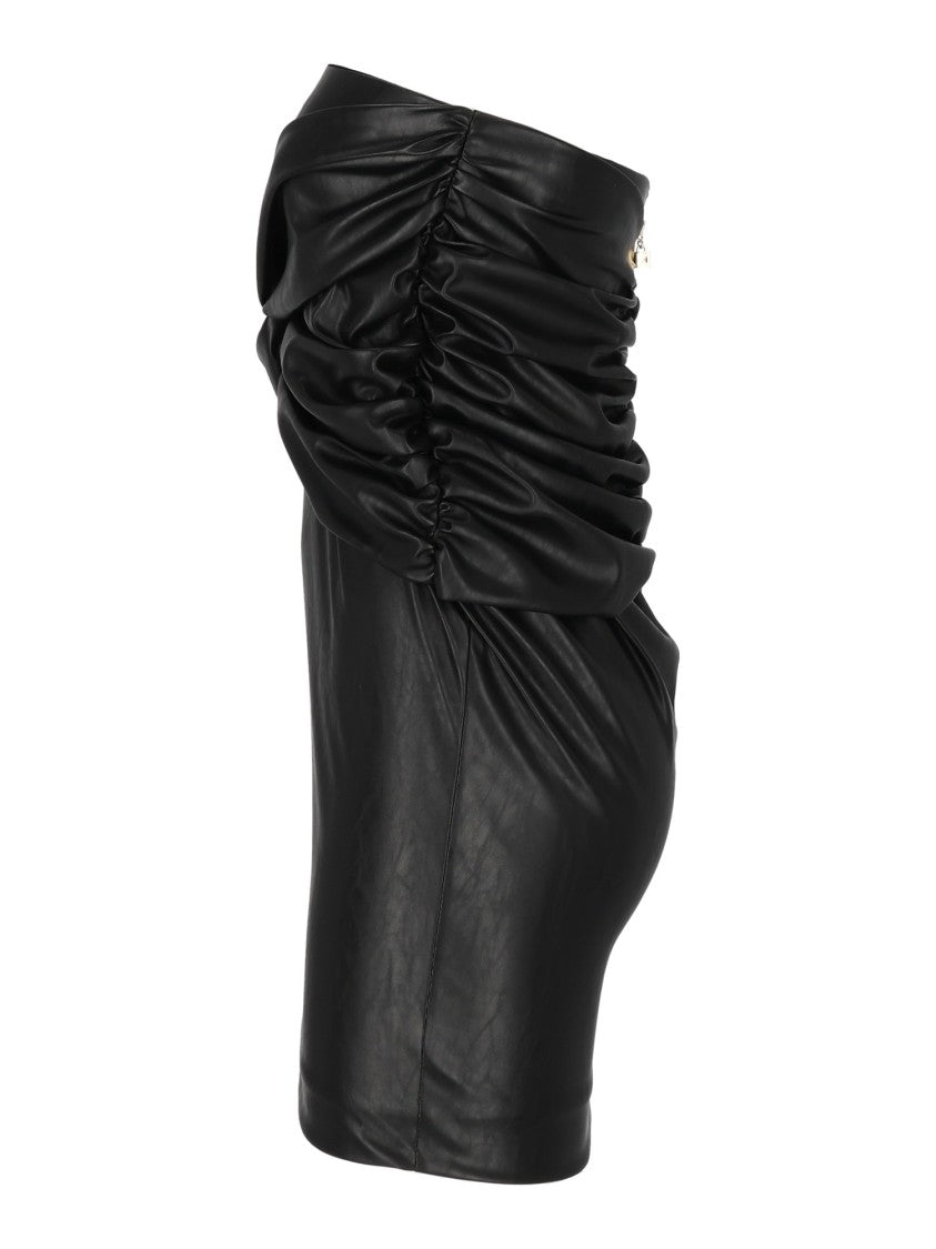 Elisabetta Franchi Glossy Black Mini Skirt With Ruched Waist Design