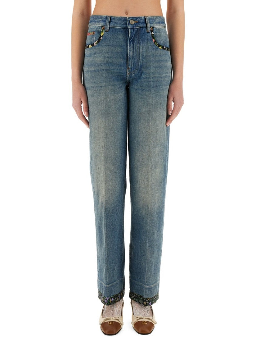Valentino Straight-Fit Denim Pants With Colorful Embellishments