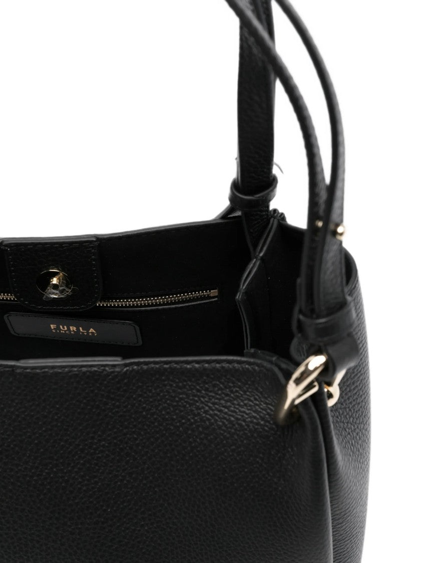 Furla Black Nuvola M Pebbled Leather Tote Bag