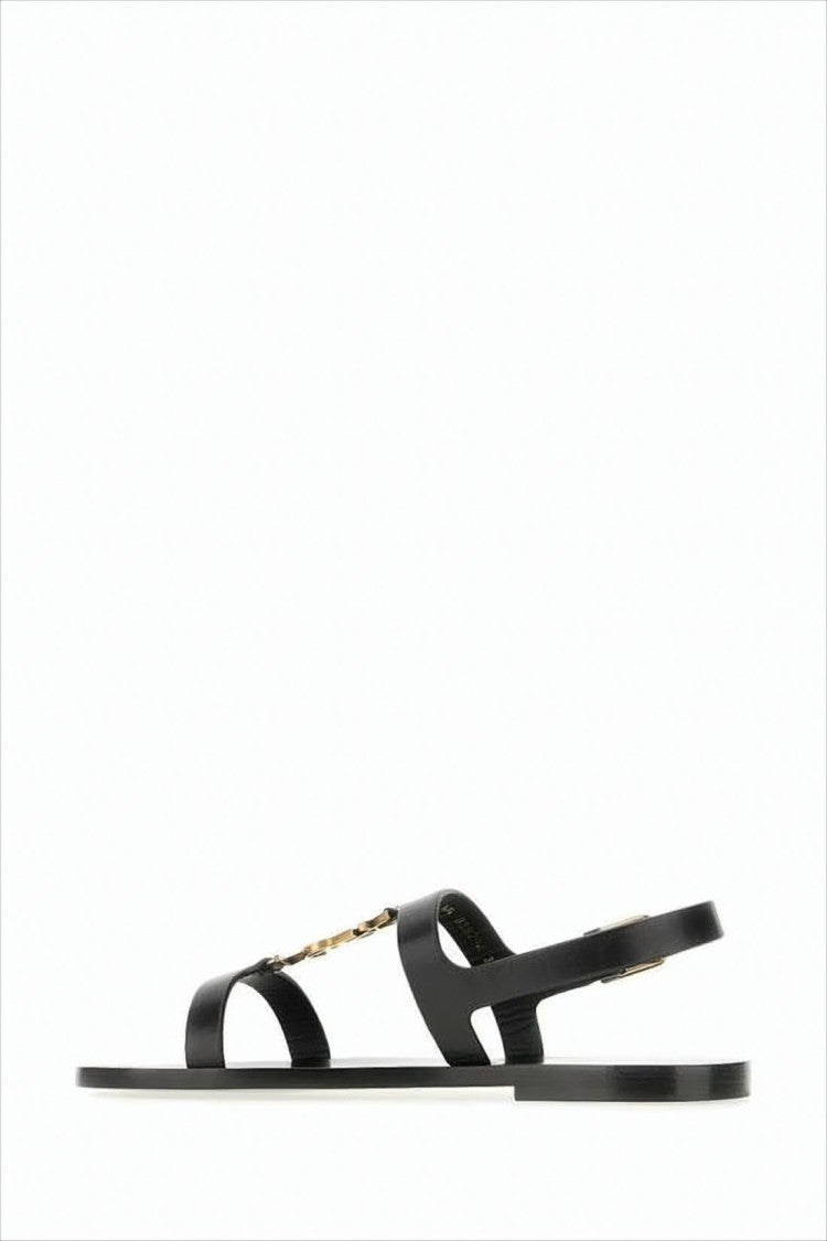 Saint Laurent Flat Lambskin Sandals With Gold-Tone Metal Detail