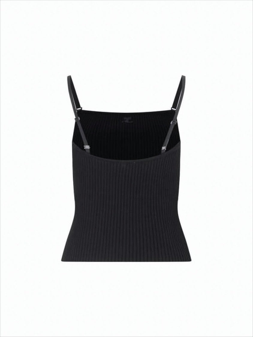 Courrèges Ribbed Sleeveless Top With Adjustable Straps And Subtle Logo Detail