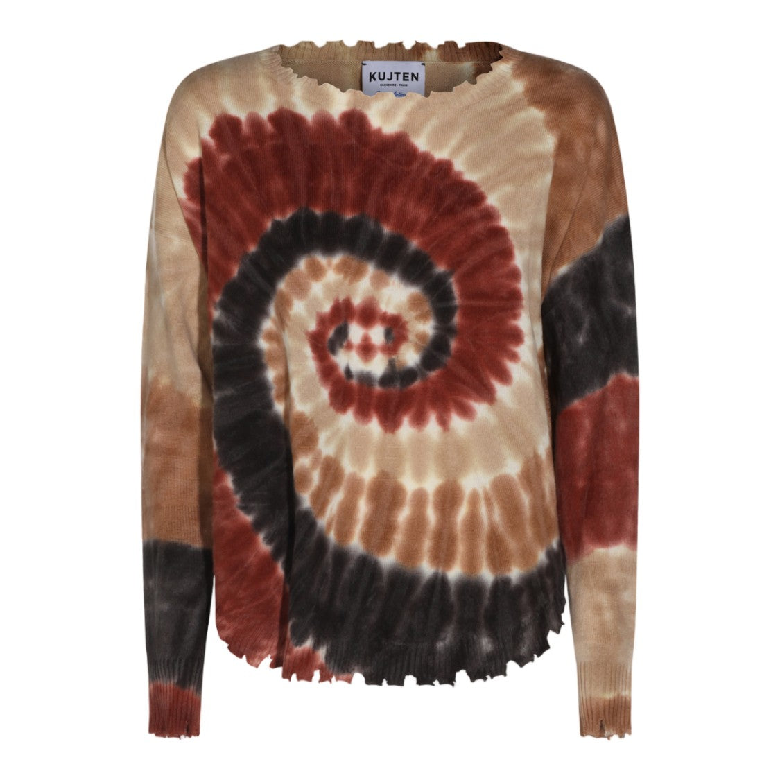 Kujiten Spiral Tie-Dye Scalloped Hem Knit Sweater