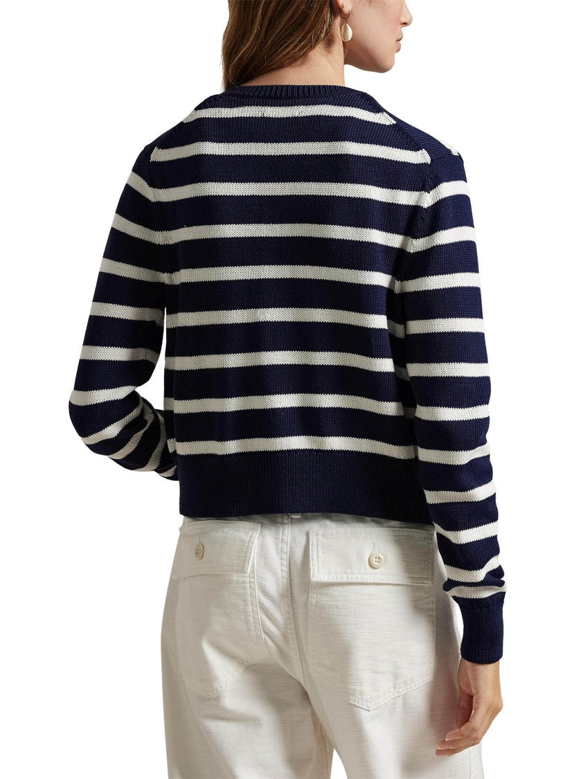 Polo Ralph Lauren Navy Blue And White Striped Cotton Cardigan