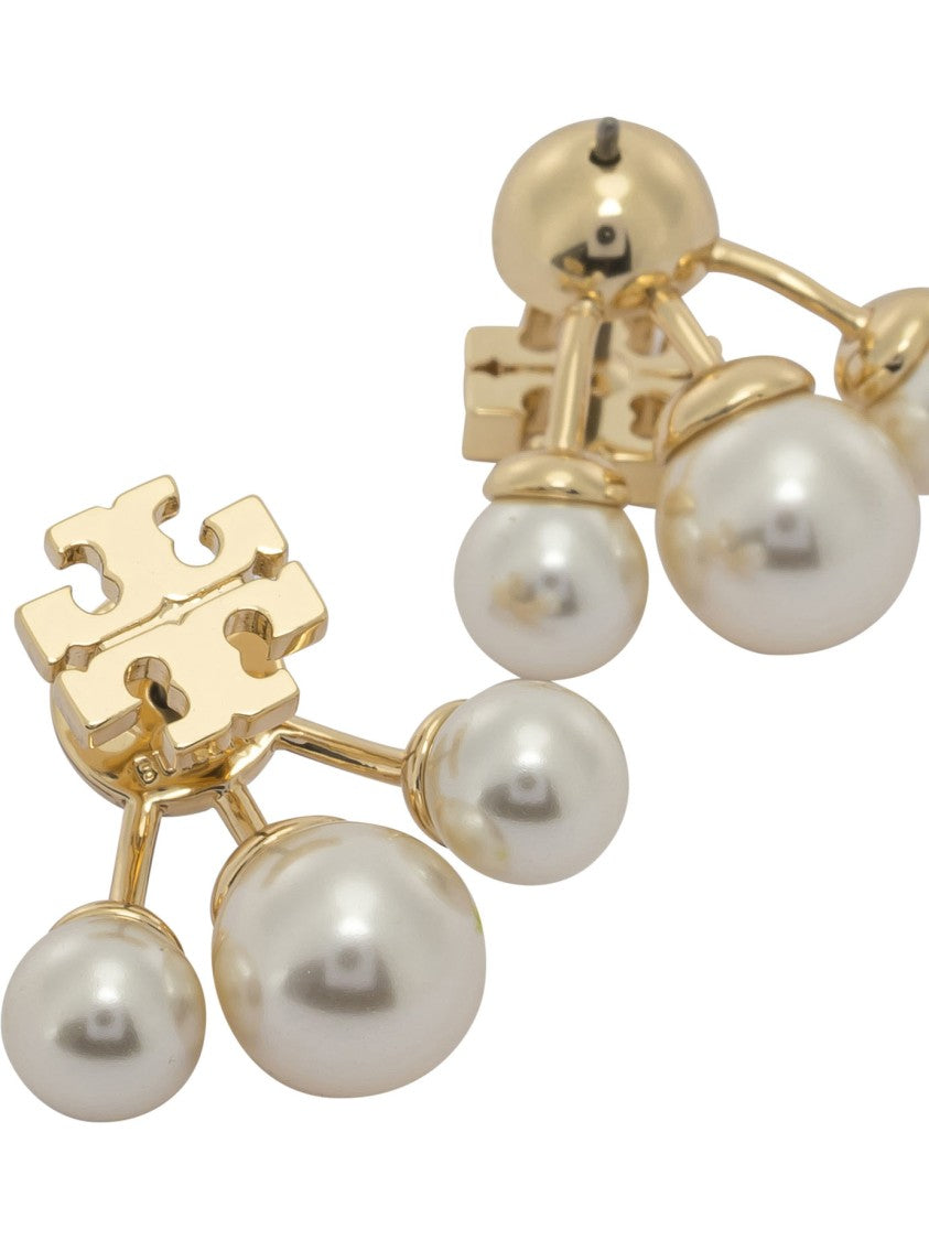 Tory Burch Gold Brass Earrings With Glass Pearls