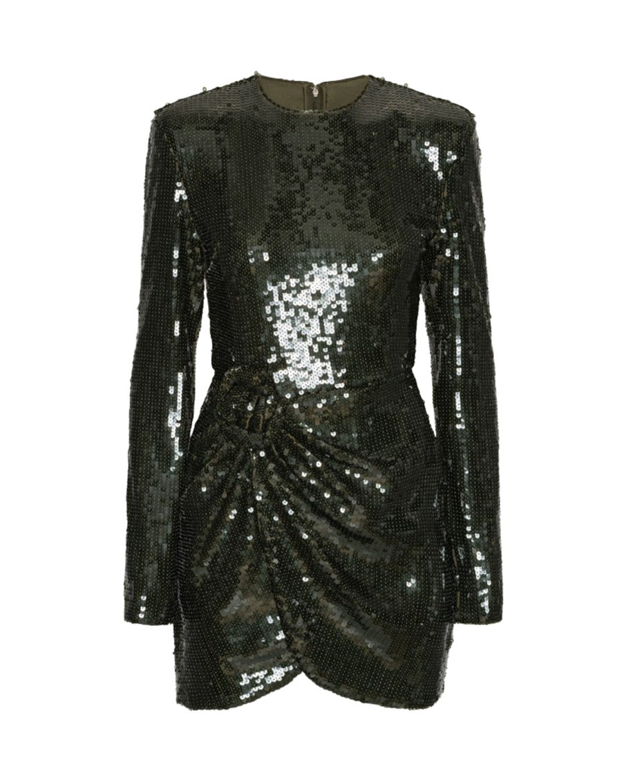 Rotate Fitted Dark Olive Sequined Mini Dress With Draped Detail