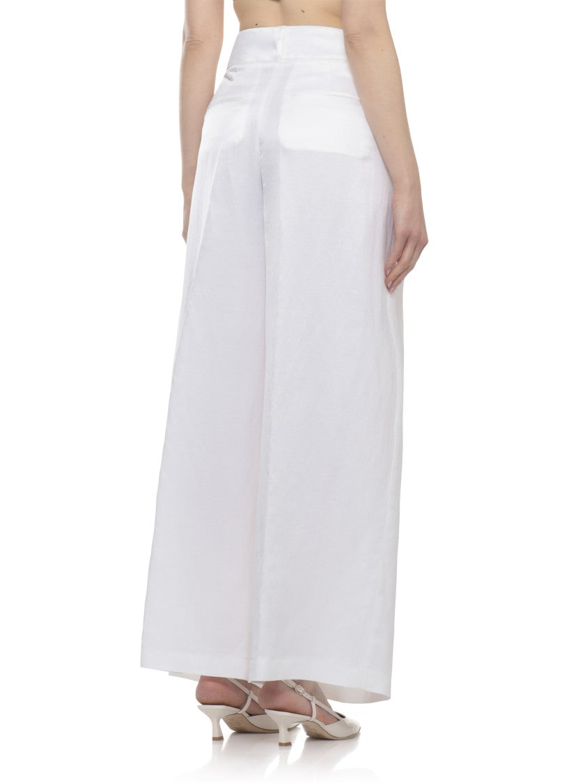 Peserico Ivory Viscose-Linen Wide-Leg Pants
