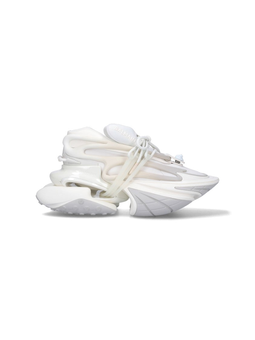 Balmain Sculptural White Sneakers With Integrated Lacing System