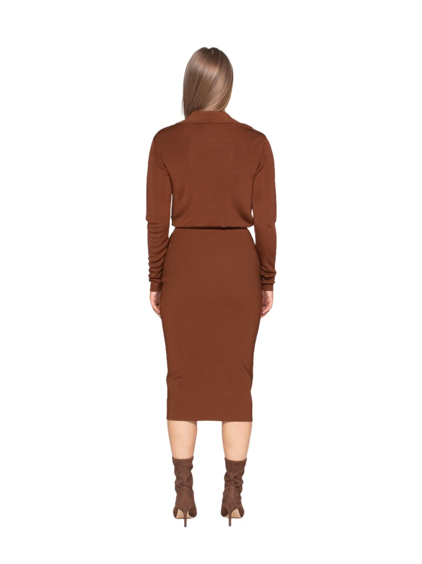 Elisabetta Franchi Fitted Collared Zipper Midi Dress