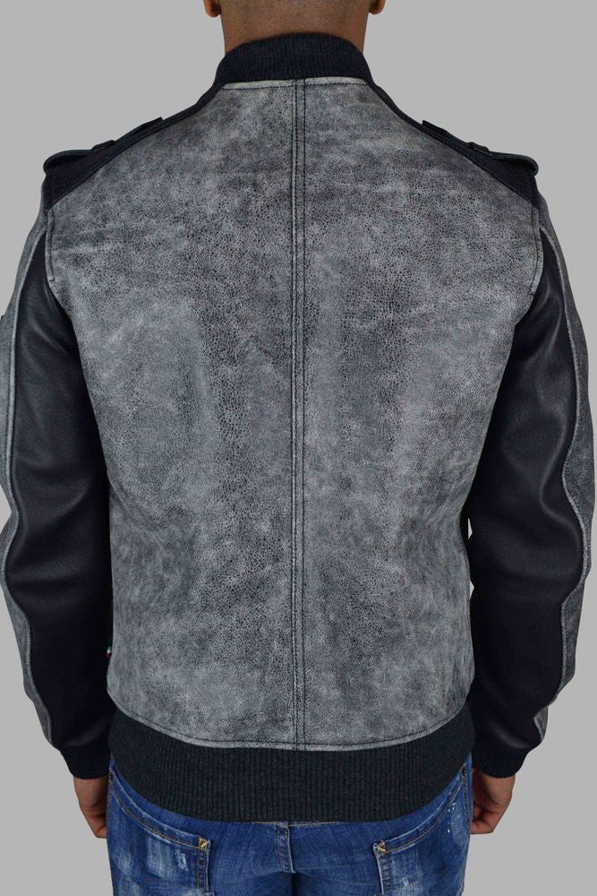 Philipp Plein Aged Gray Leather Jacket