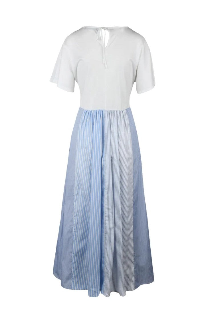 Max Mara Bronzo Long Dress In Cotton - White/Light Blue