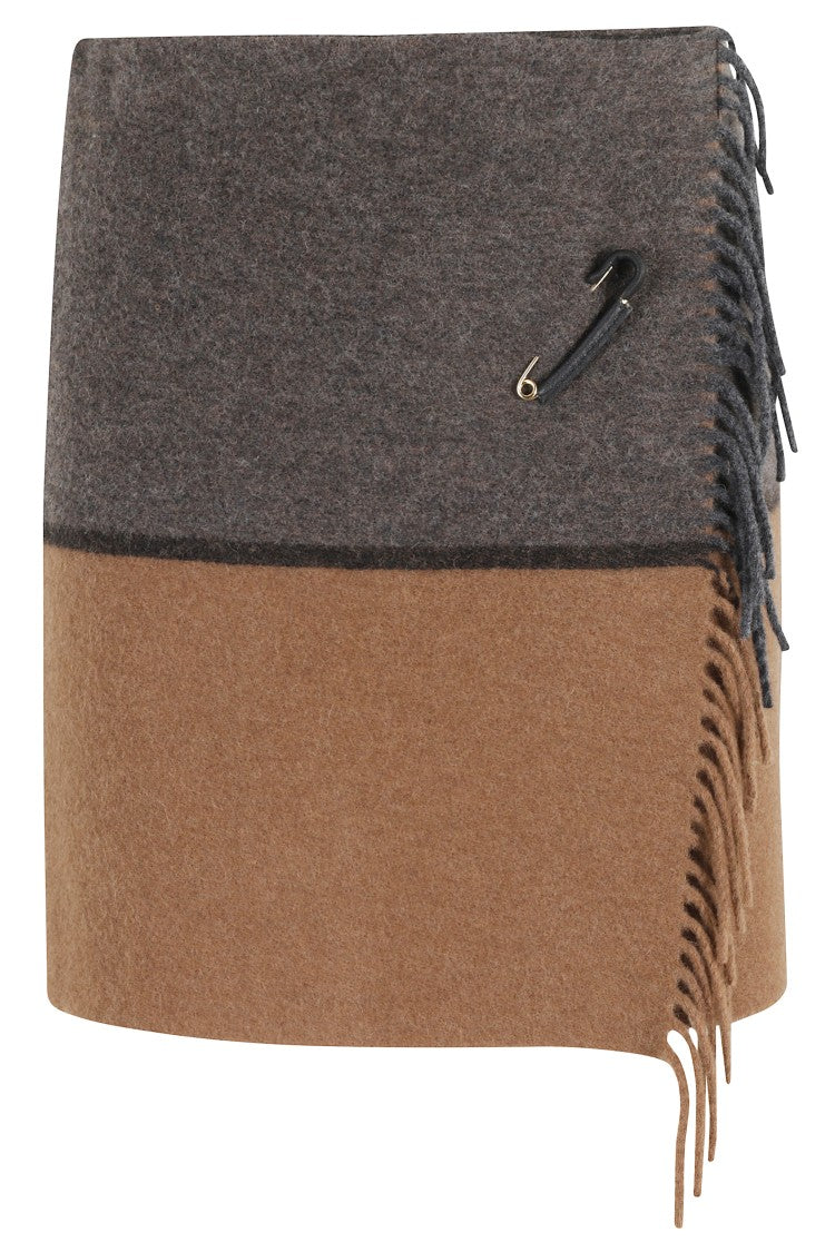 Semi Couture Bicolor Wool Mini Skirt With Fringed Edge