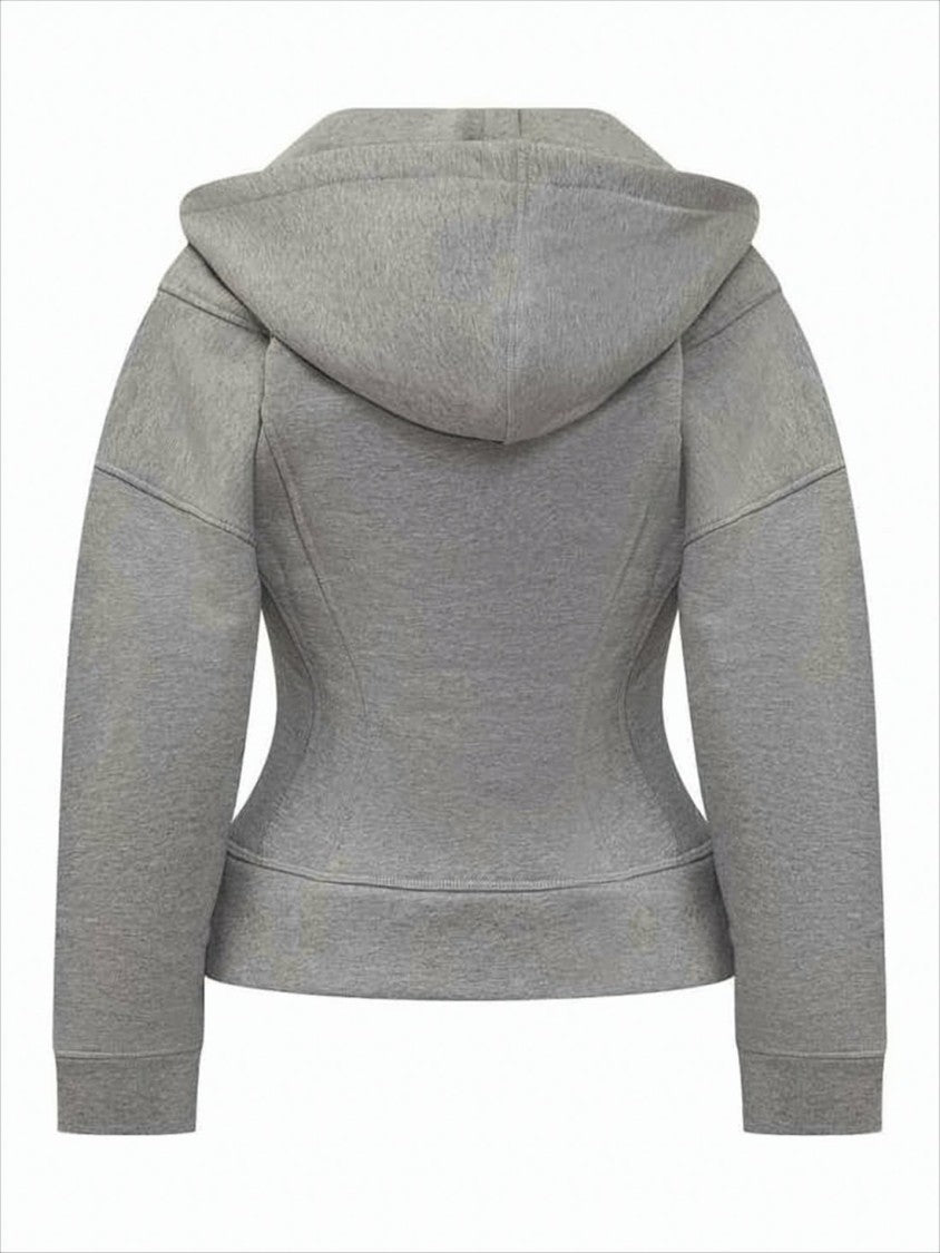 Ganni Fitted Grey Jacket With Hood And Structured Seams