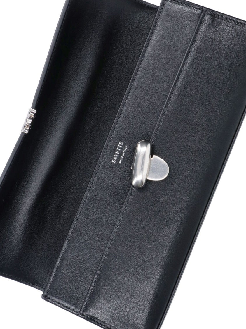 Savette Black Symmetry Slim Calfskin Top-Handle Pouch
