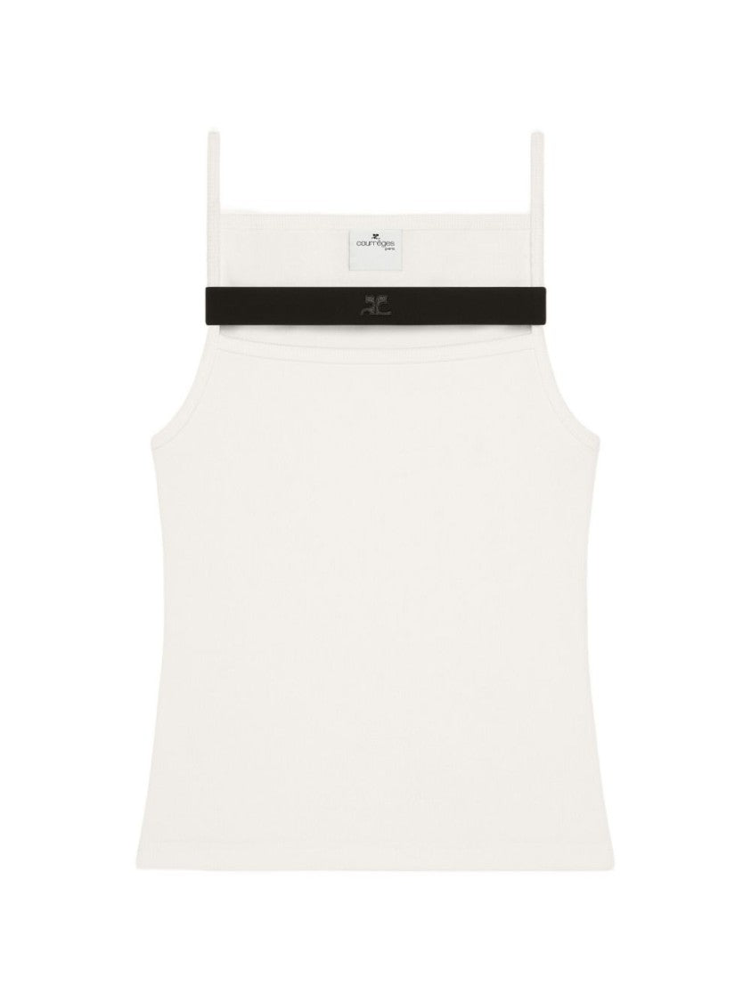 Courrèges Sleeveless Square Neck Contrasting Logo Top