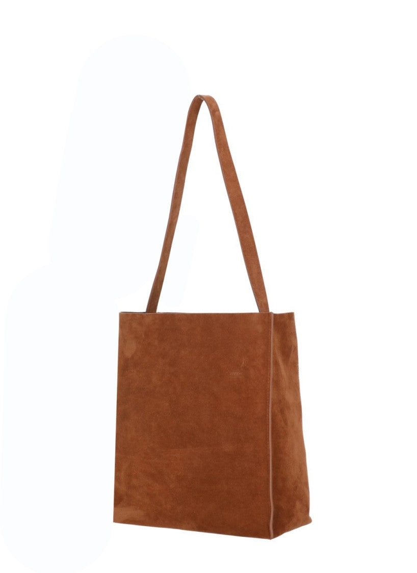 Marni Rectangular Brown Leather Shopping Bag With Embroidered Logo