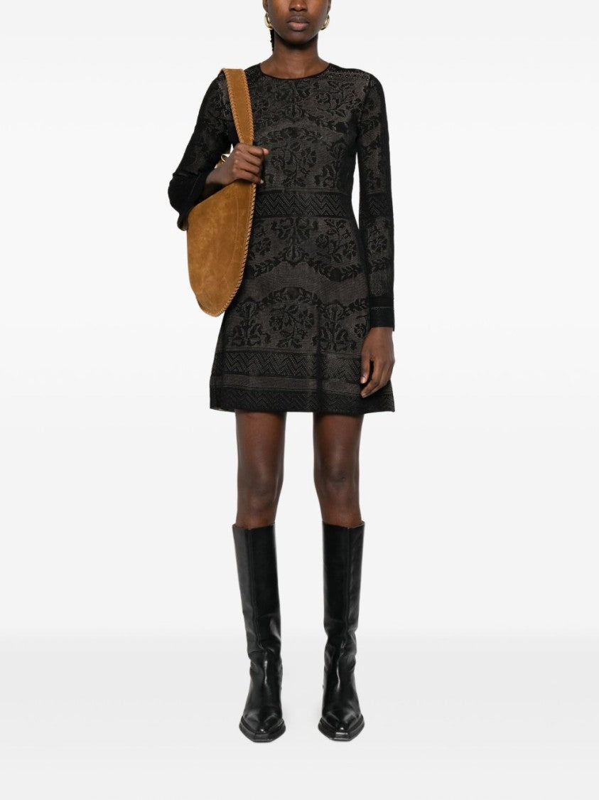 Twin-Set Mini Dress With Textured Fabric And Floral Patterns