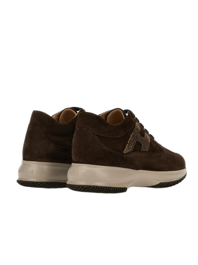 Hogan Timeless Suede Sneakers With Rhinestone Accent