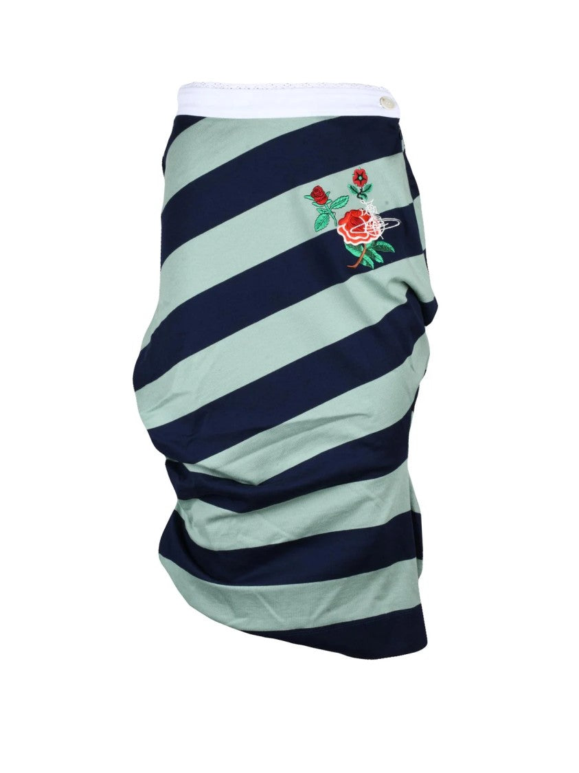 Vivienne Westwood Asymmetric Striped Midi Skirt With Embroidered Floral Motif