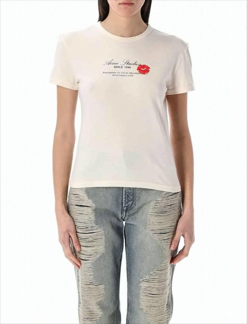 Acne Studios Slim Fit Cotton T-Shirt With Iconic Lip Graphic
