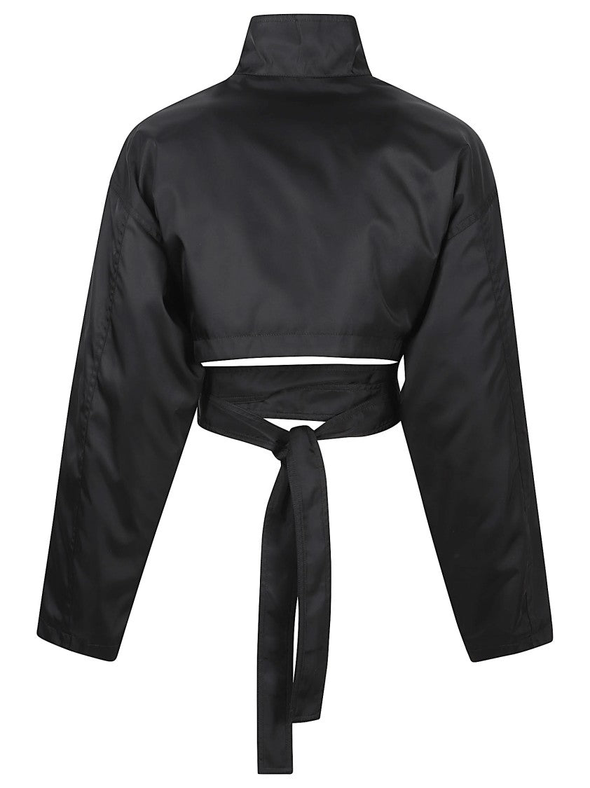 Alaïa Cropped Technical Taffeta Bomber Jacket With Integrated Belt