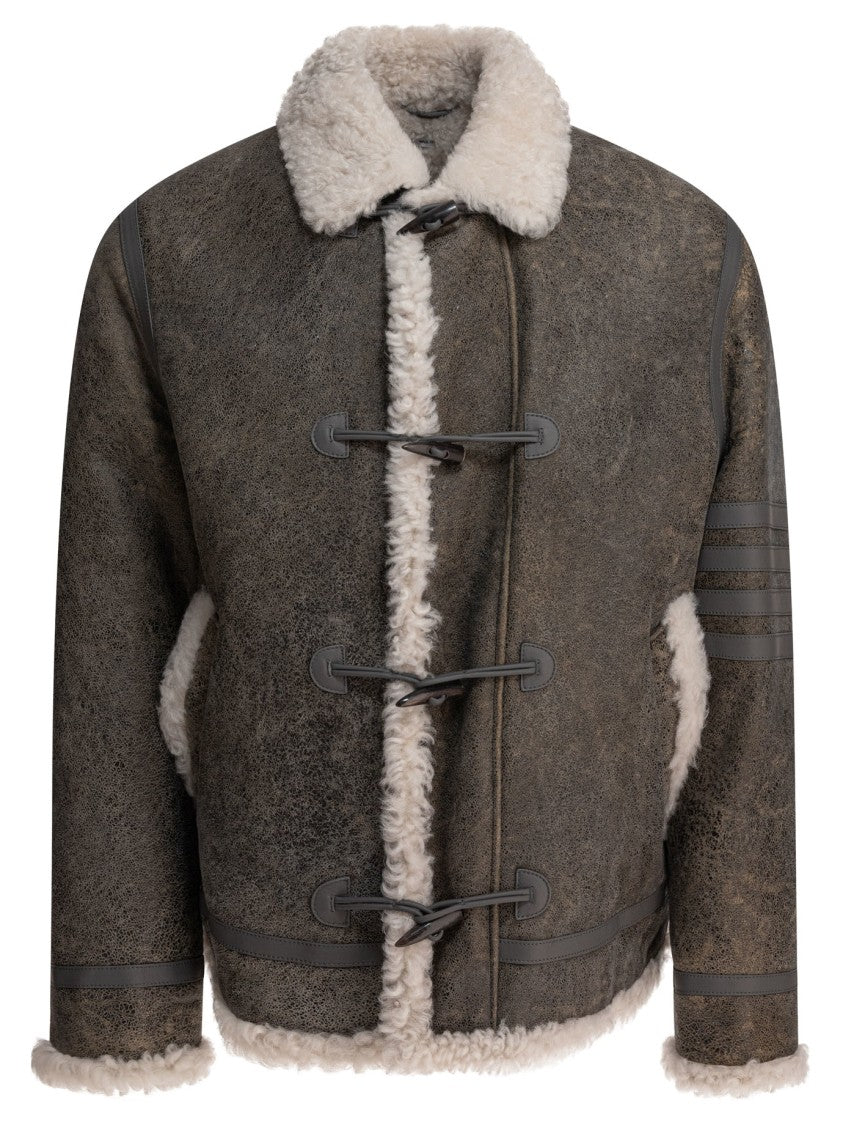 Thom Browne Grey Shearling Leather Jacket