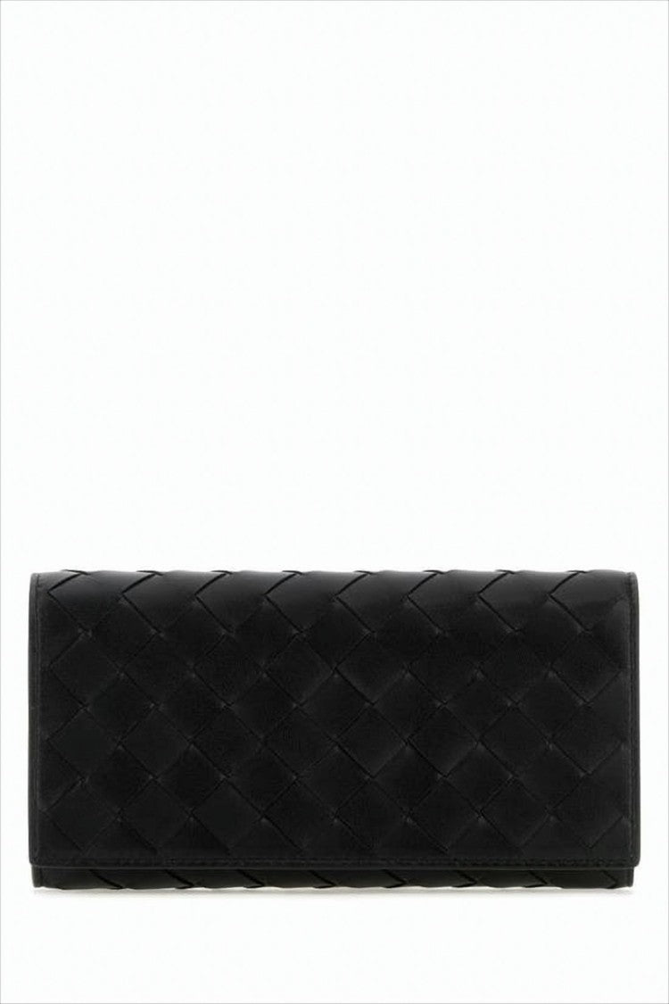 Bottega Veneta Long Woven Leather Wallet With Design