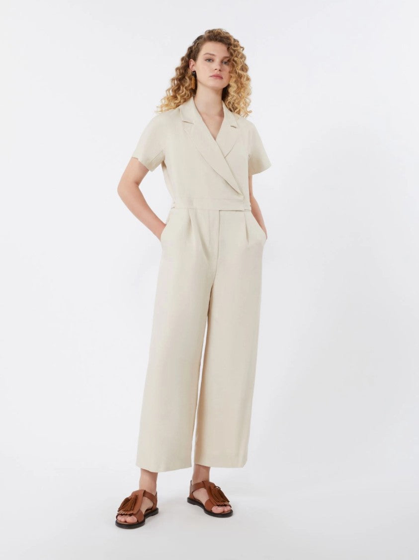 Max Mara Short-Sleeved Jumpsuit With Wrap Front And Notched Lapel
