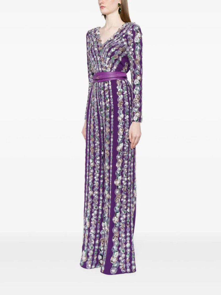 Saiid Kobeisy Canton Crepe Beaded Jumpsuit With A Wrapped Top