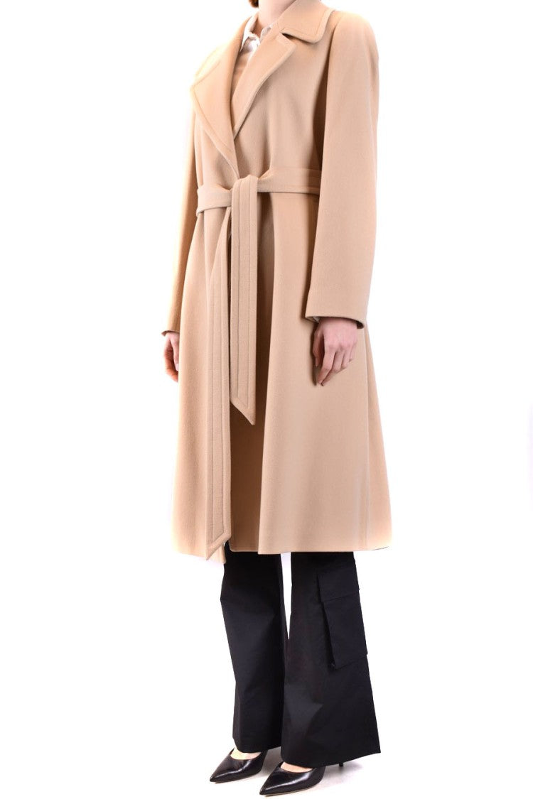 Tagliatore Mid-Length Beige Coat Wide Lapel Belt