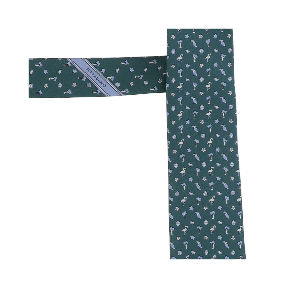 Salvatore Ferragamo Green Tropical Patterned Silk Tie