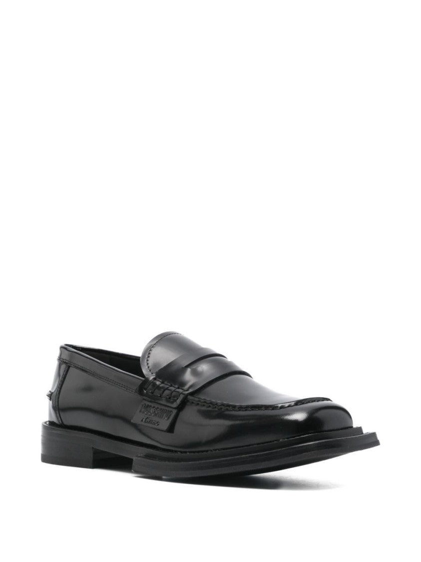Moschino Black Silk And Nylon Square Flats