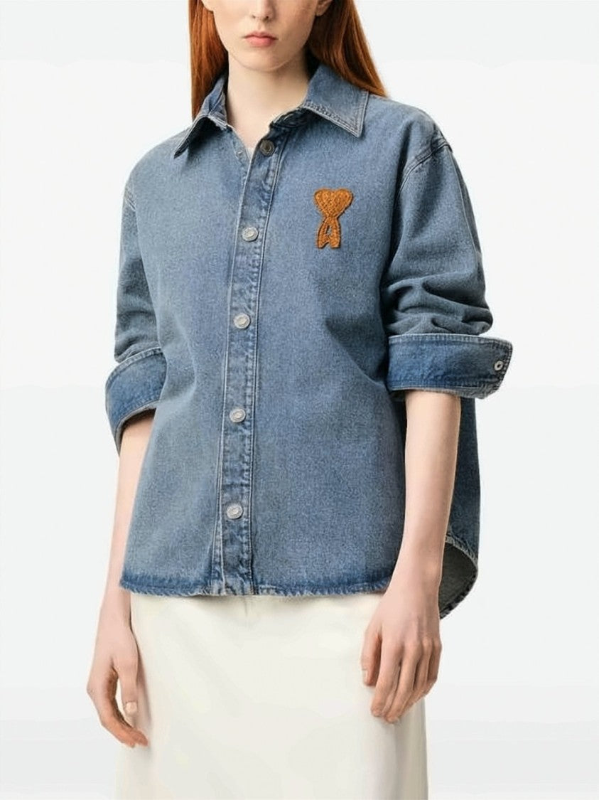 Ami Paris Denim Shirt With Classic Collar