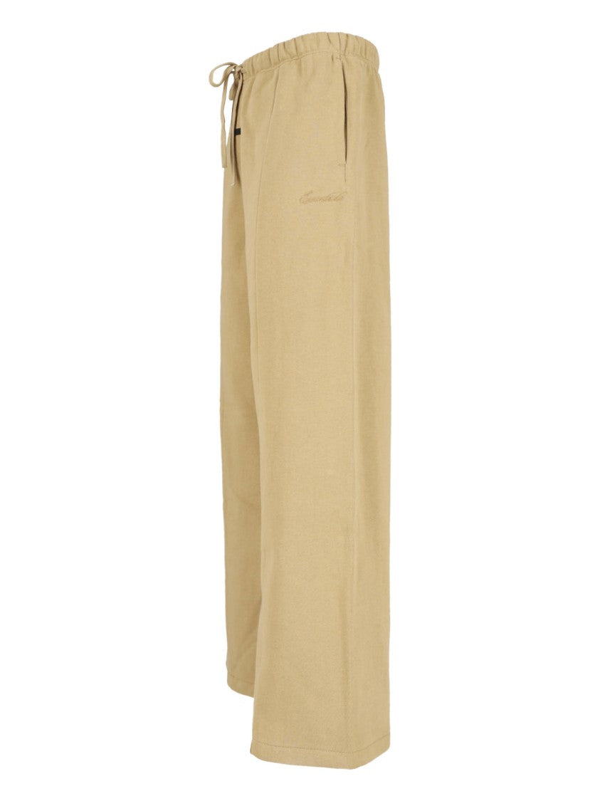 Fear Of God Essentials Beige Wide-Leg Cropped Tonal Embroidered Trousers