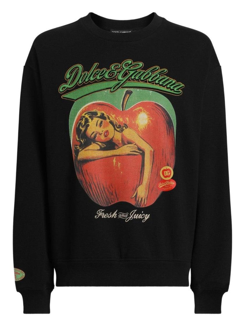 Dolce & Gabbana Graphic Print Black Sweatshirt With Crew Neck