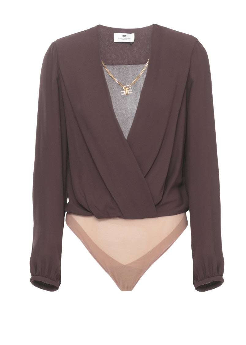Elisabetta Franchi Brown Chain Detail Viscose Bodysuit