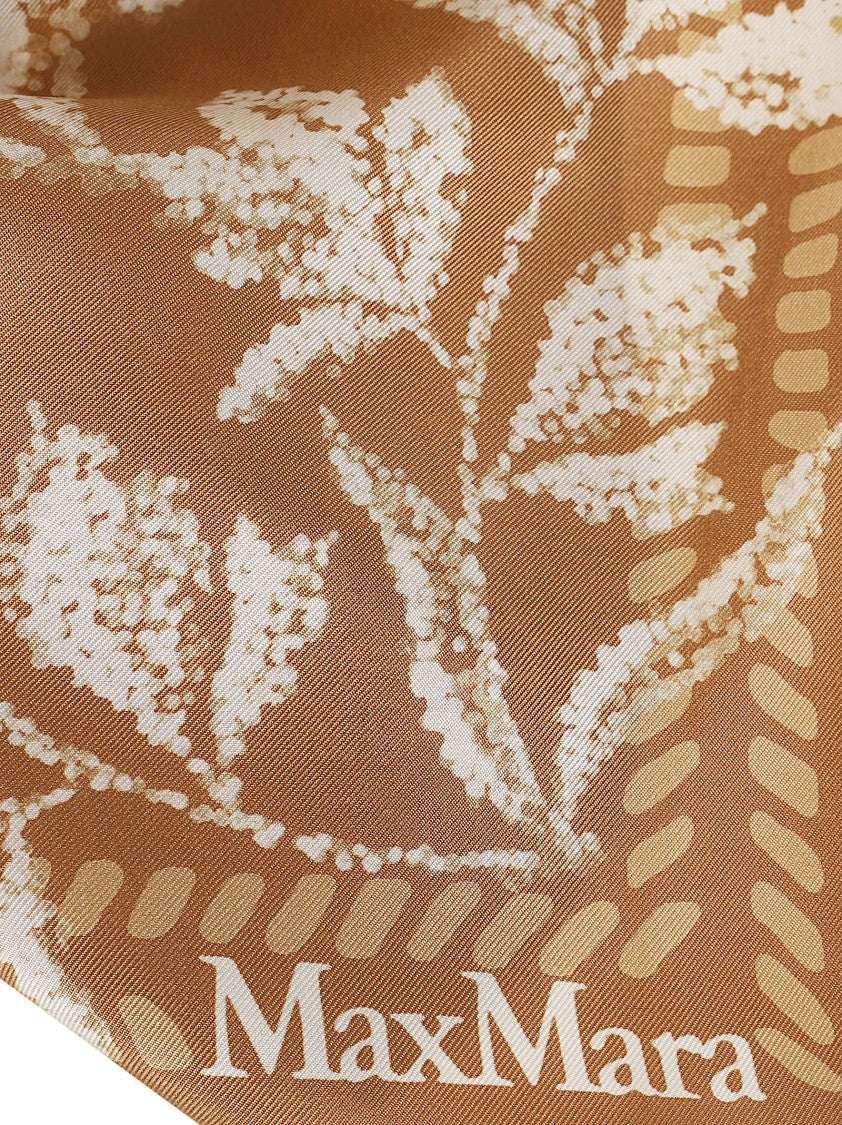Max Mara Silk Twill Square Scarf With Botanical Motif And Monogram