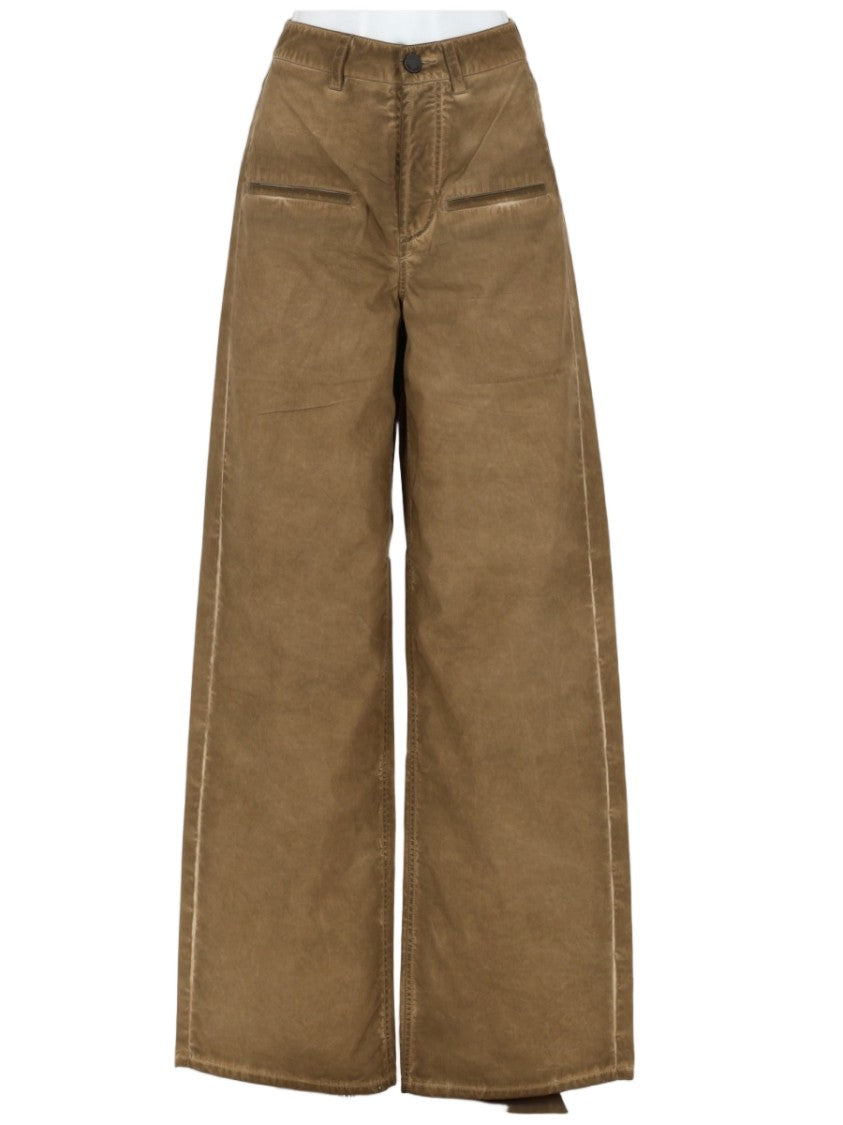 Uma Wang Brown Ball Stitching Detail Cotton Wide-Leg Pants