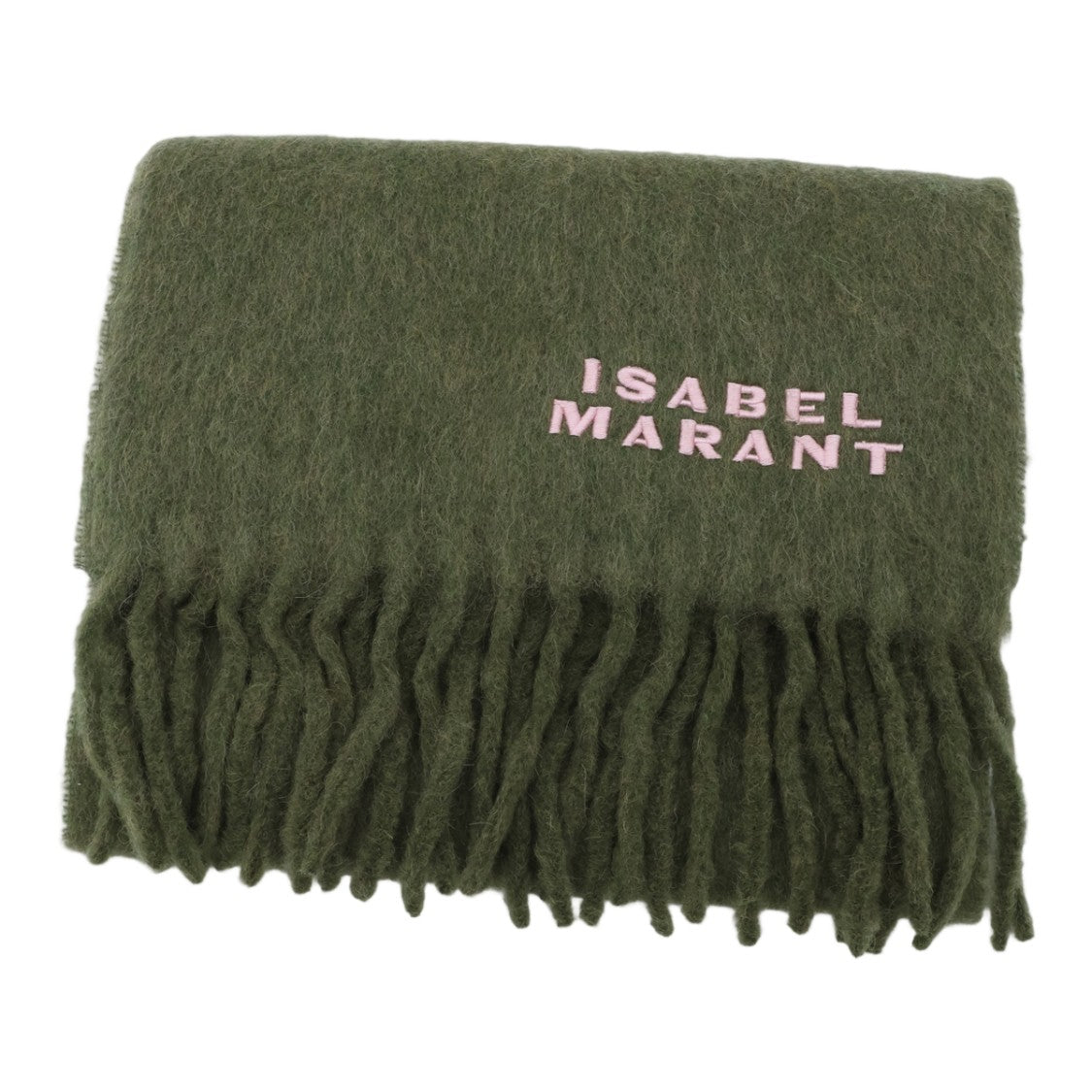 Isabel Marant Soft Olive Green Scarf With Fuzzy Texture And Fringed Ends