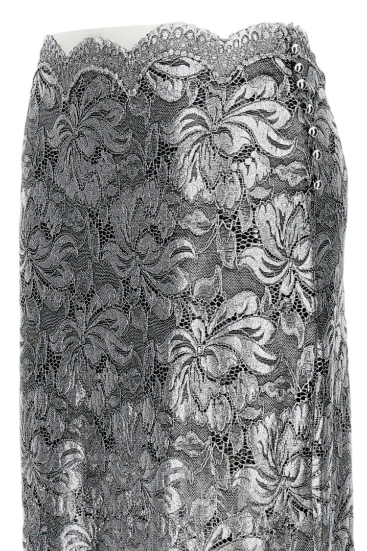 Rabanne Intricate Silver Lacquered Lace Maxi Skirt