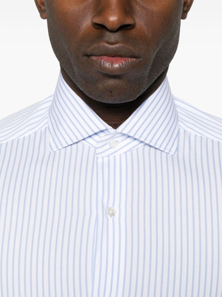 Barba White Button-Down Shirt With Subtle Blue Stripes