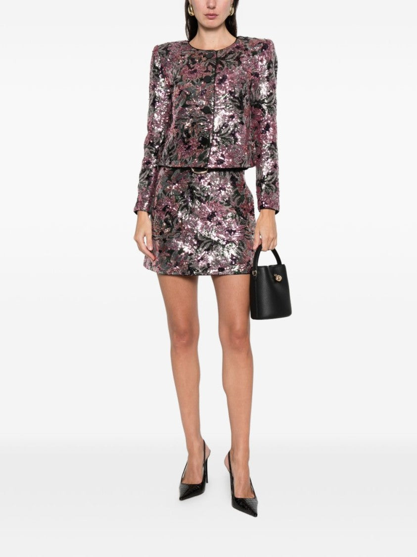 Self-Portrait Cropped Floral Sequin Jacket