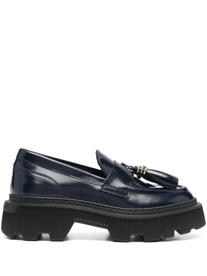 Santoni Tassel Detail Closed Blue Loafers