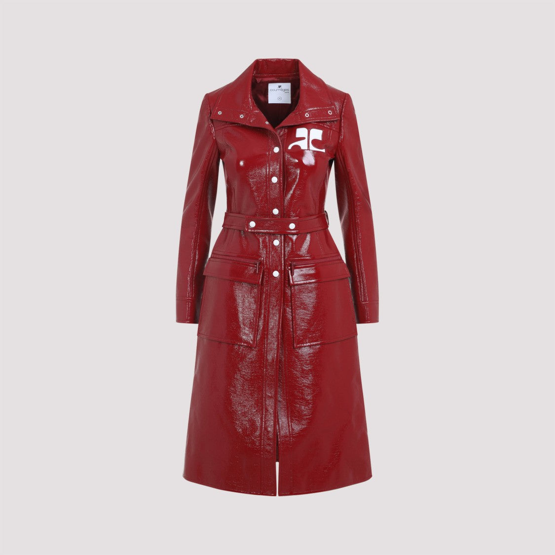 Courrèges Belted Tailored Coat With Glossy Finish