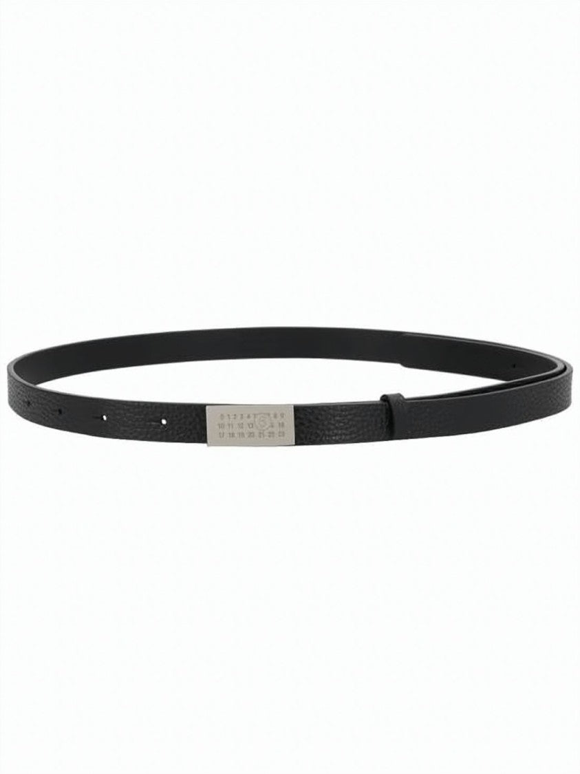 Mm6 By Maison Margiela Textured Calf Leather Belt With Rectangular Buckle And Numeric Detailing