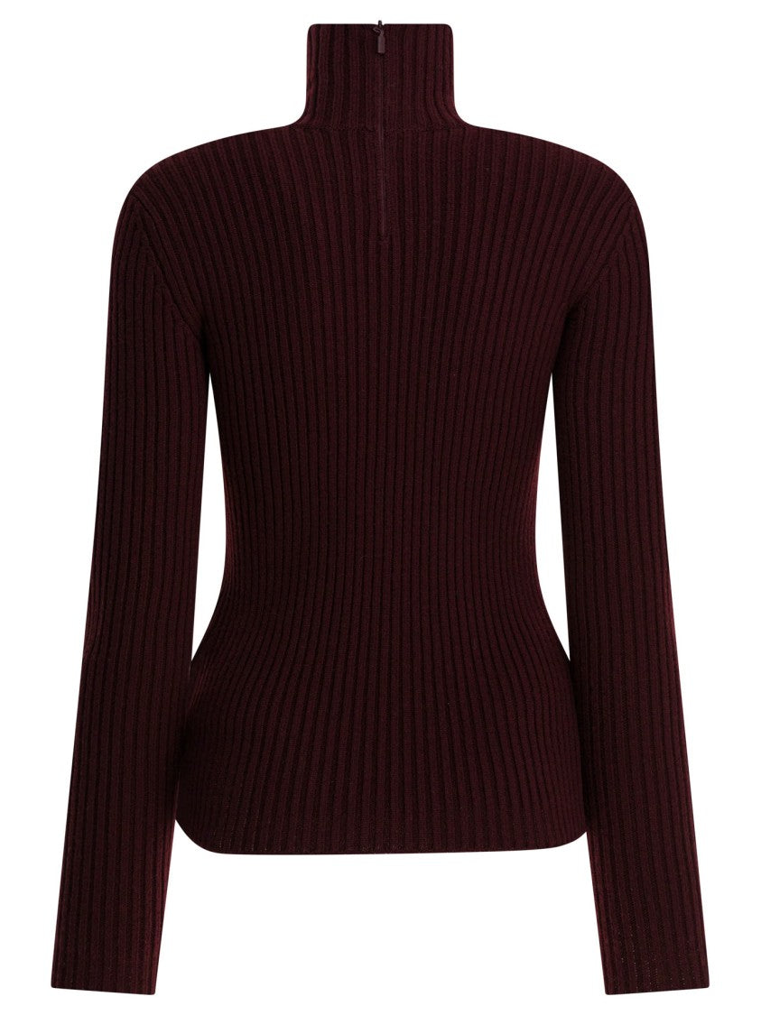 Max Mara Burgundy Wool-Cashmere Blend Turtleneck Sweater