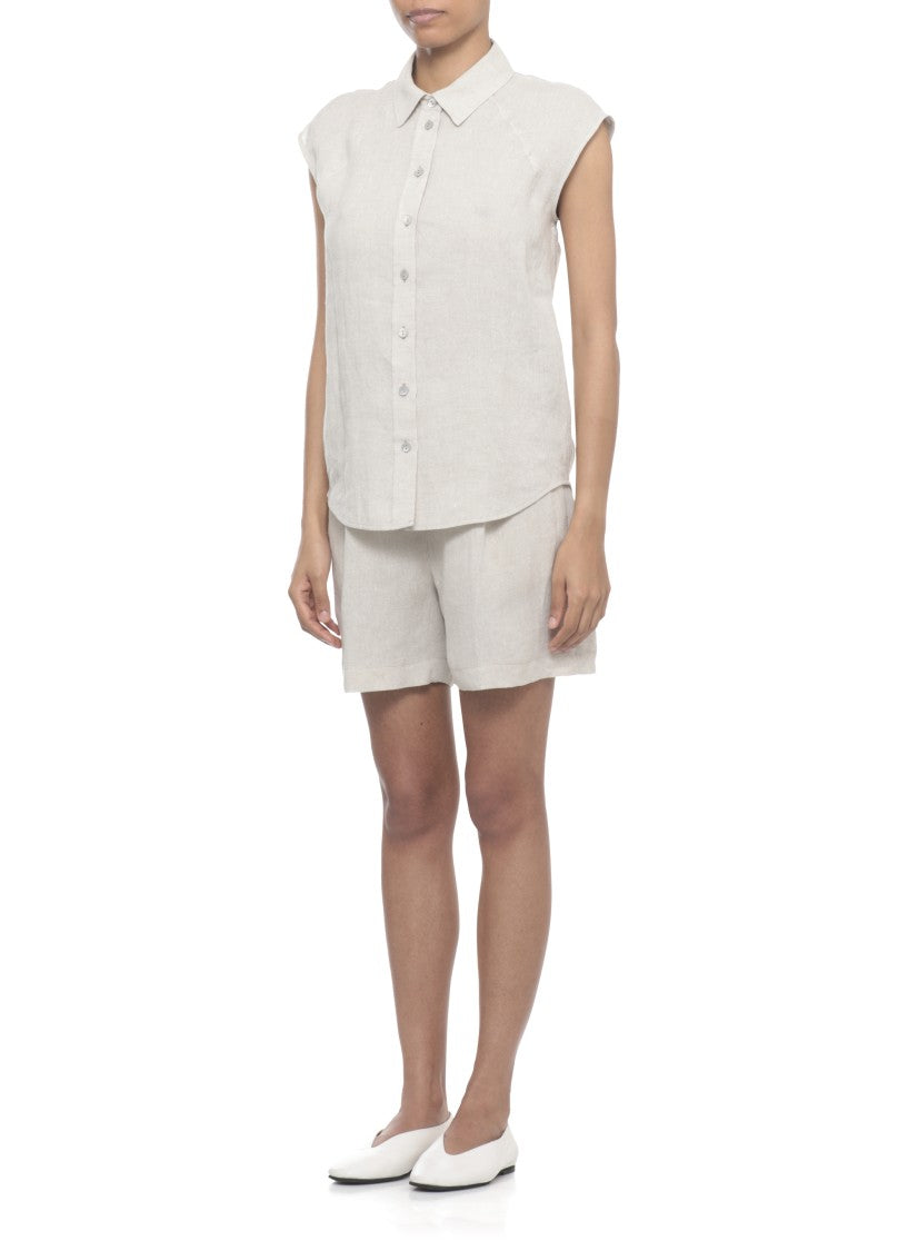 Panicale Ivory Linen Sleeveless Casual Shirt