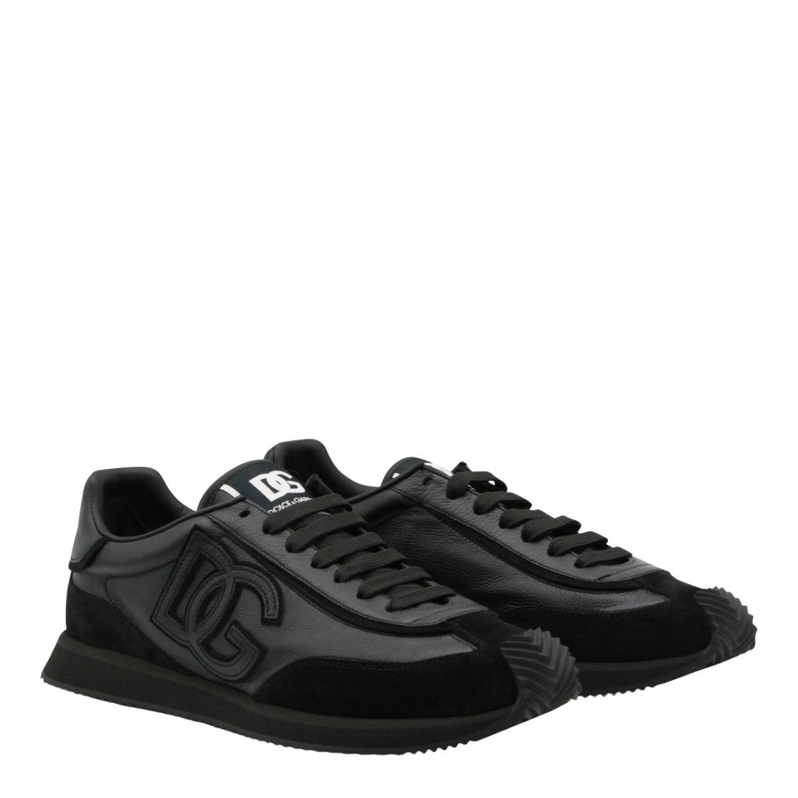 Dolce & Gabbana Monochromatic Black Sneakers With Leather